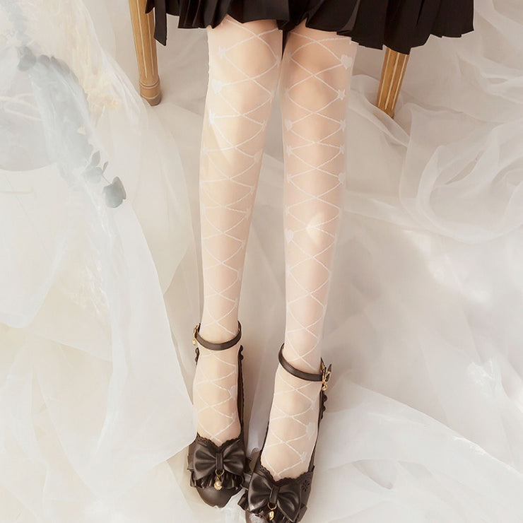 Heart Star Interlaced Lolita Thin Overknee Stockings