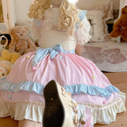 Pink High Waist Sweet Colorful Pompoms Hem Jumper Skirt