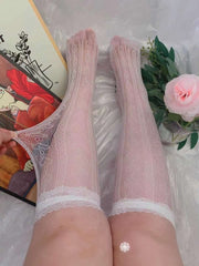 Plus Size JK White / Black Heart-shaped Lolita Mesh Stockings