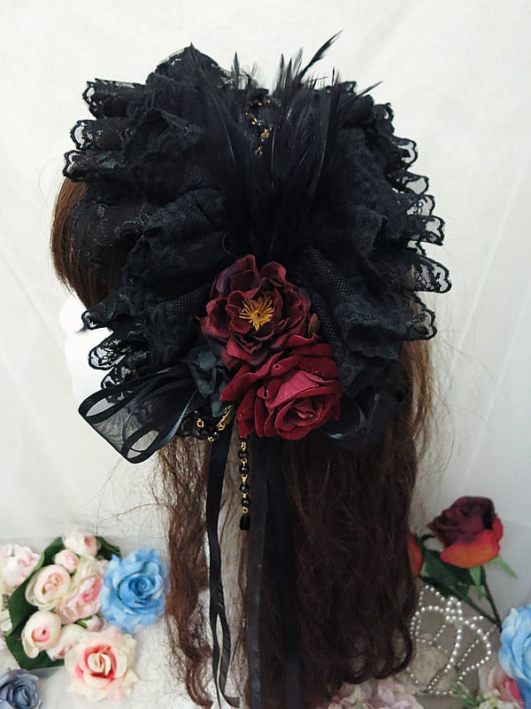 Handmade Gothic Lolita Feather Rose KC