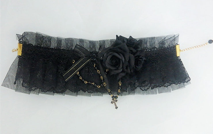 Handmade Gothic Gorgeous Lace Rose Cross Choker