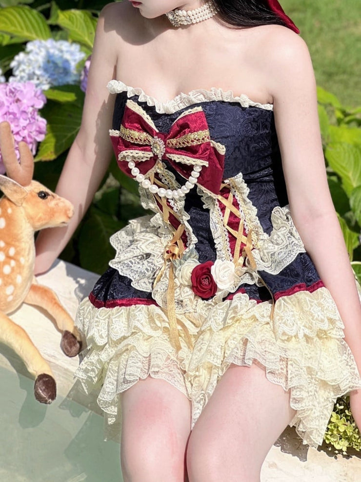 Snow White Strapless Princess Corset Top / Lace Bloomers