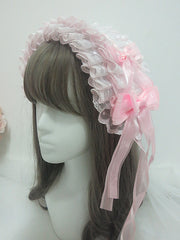 Handmade Sweet Lolita Pink Double Layer Lace Bowknot Hairbnd
