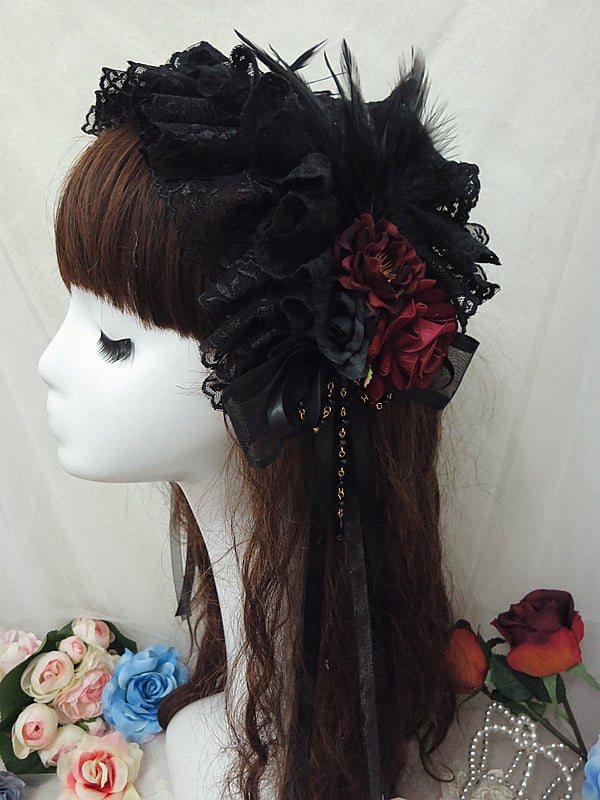 Handmade Gothic Lolita Feather Rose KC