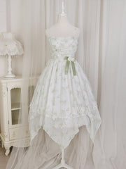 Clearance-Size L for Bust 90-104cm Light Green Lily of the Valley Print Handkerchief Hem Dress + Bolero