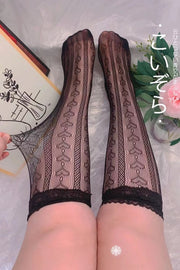 Plus Size JK White / Black Heart-shaped Lolita Mesh Stockings