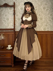 Dark Academia Fashion Brown Dress Two Pieces Set