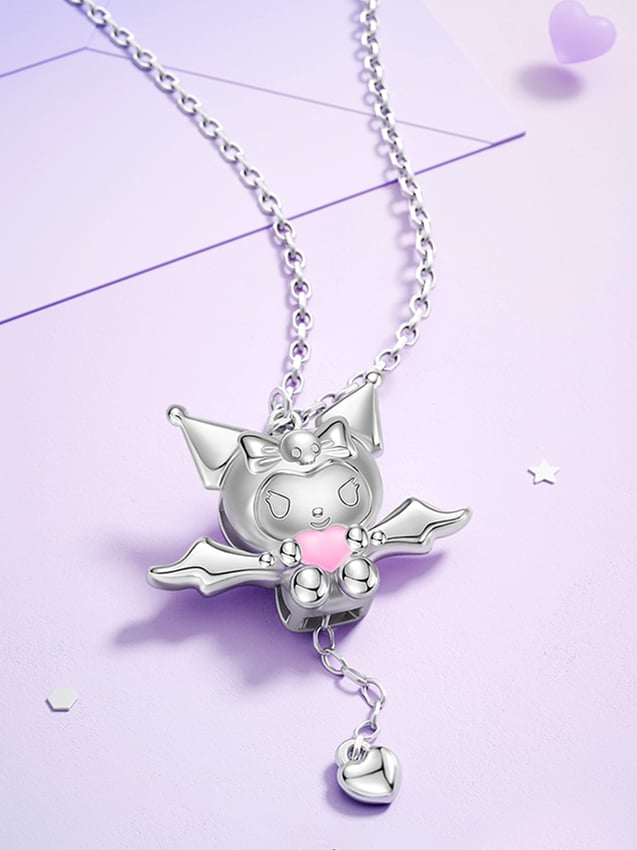 Kuromi Vibrating Wings Silver Necklace