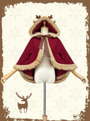 Christmas Red Reindeer Horn Hood Winter Cape