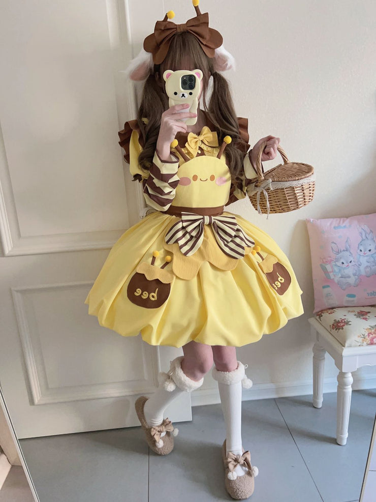 【Little Bee】White Sugar Girl{Spot Goods)~Original DesignLolitaCute DressskStrap Bud Skirt