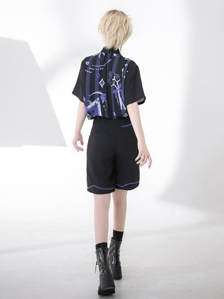 Black Ouji Summer Shorts with Spade Diamond Club Embroidery