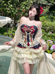 Clearance-Size S for Bust 78-86CM Waist 61-67CM Snow White Strapless Princess Corset Top + Lace Bloomers Set