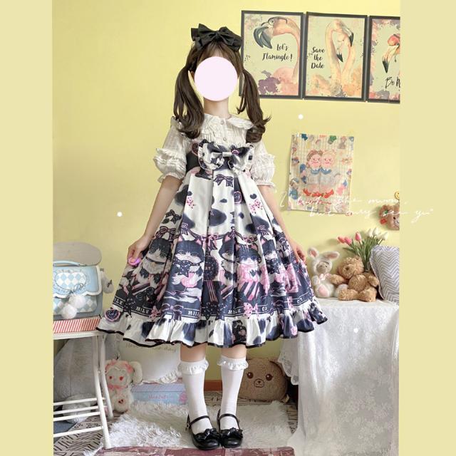 White Sugar Girl{Spot Goods}~Factory Original DesignLolitaDress Dairy Cat Sweet Girl SlingjskSummer Dress