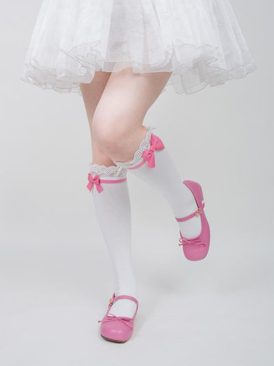 Black/Pink Lace Trim Bowknot Stockings