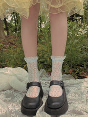 Ruffled Ankle Lace Sun Flower Pattern Lolita Socks