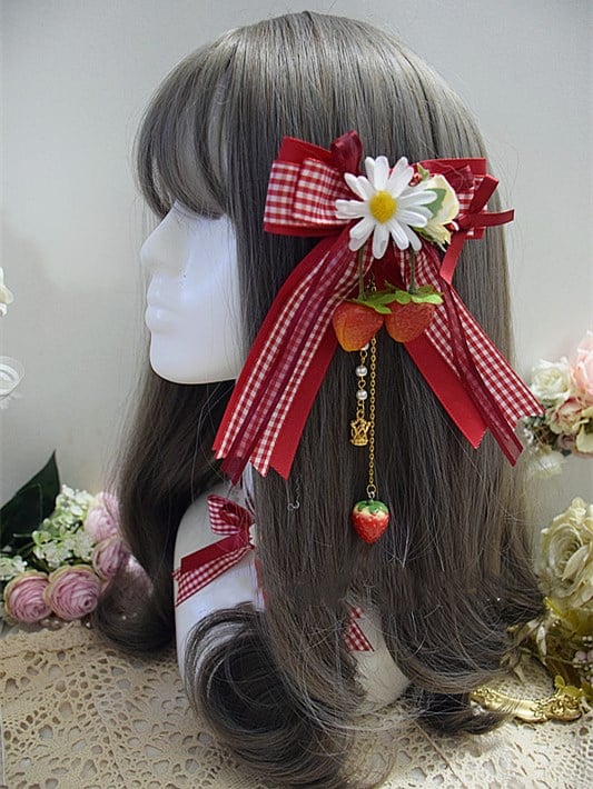 Handmade Sweet Lolita Strawberry Bowknot KC / Hairclip / Badge / Choker