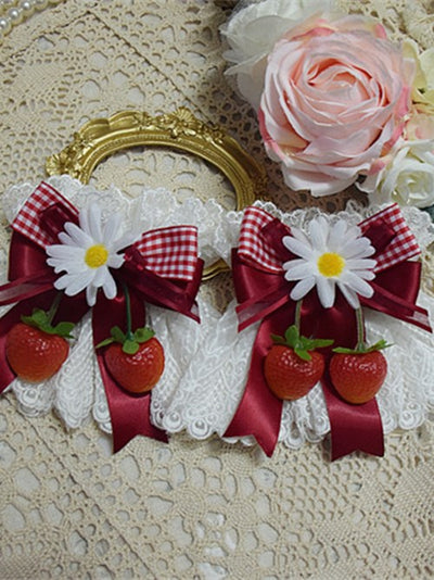 Handmade Sweet Lolita Strawberry Bowknot Gloves / Wristcuffs