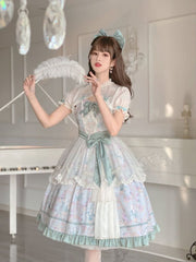 Lily of the Valley Floral Print Bowknot Details Lolita JSK