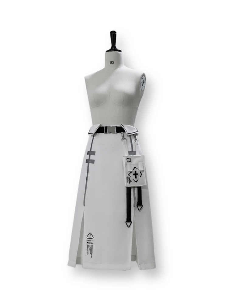 Foldover Waist Cyberpunk Skirt with Strappy Waist Bag