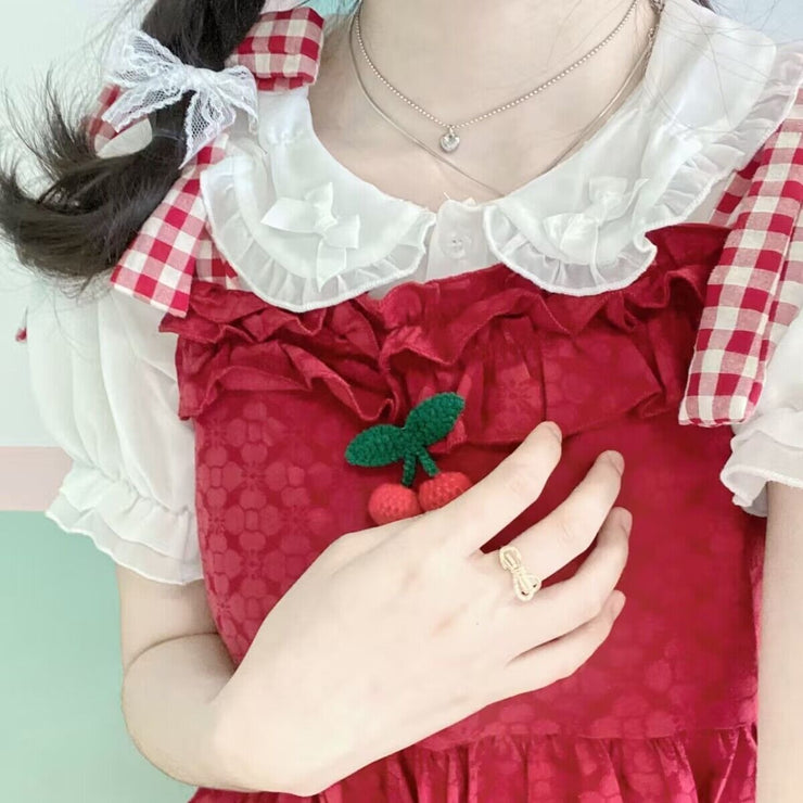 Samafun® Lolita inner chiffon bow cute soft sister blouse doll collar light paragraph basic bottoming short-sleeved