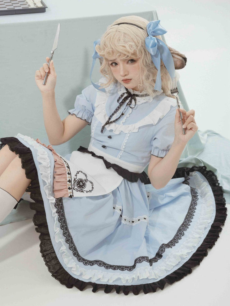 Blue Alice in Wonderland Dress One Piece with Removable Rabbit Ears Back