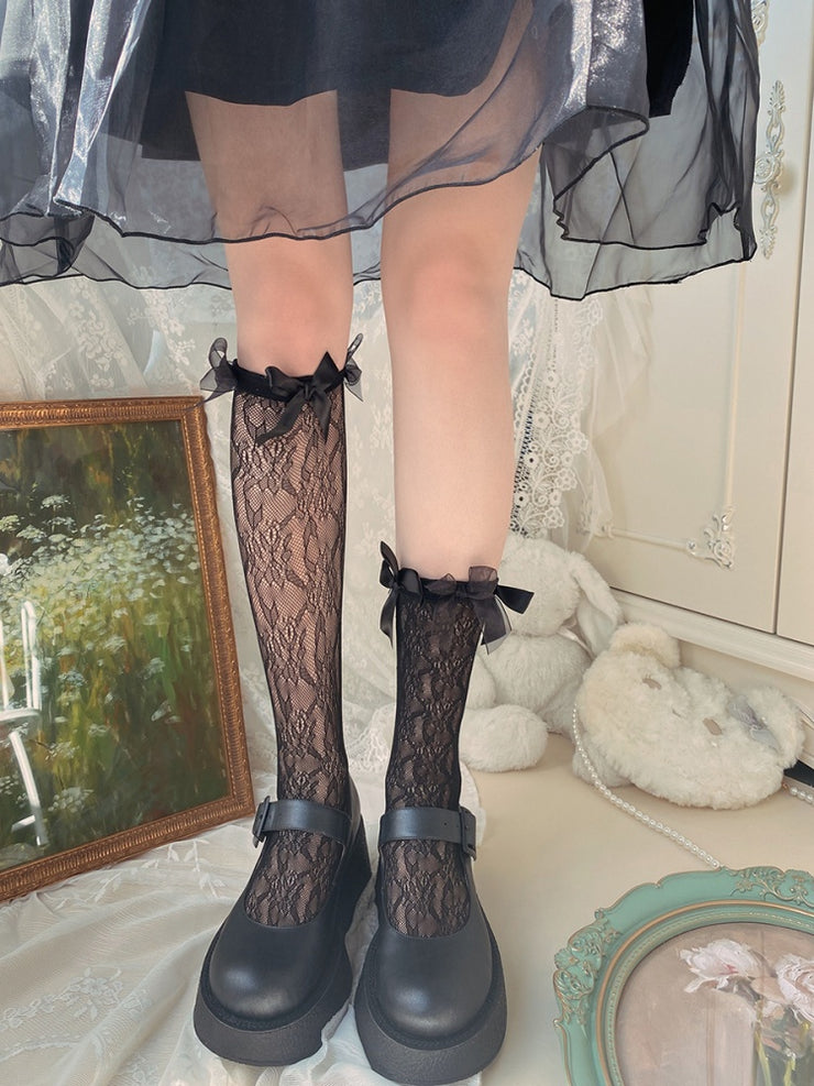 Elegant Ribbon Bowknots Lace Lolita Stockings