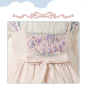 Hyaline Floral Embroidery Bodice High Waist Ruffle Hemline Jumper Skirt
