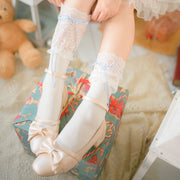 Ribbon Bowknots Lolita Cotton Underknee Stockings / Socks