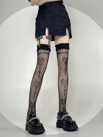 Polka Dot Heart Pattern Overknee Lolita Stockings