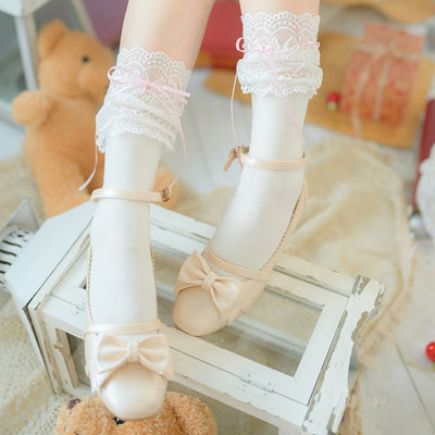 Ribbon Bowknots Lolita Cotton Underknee Stockings / Socks