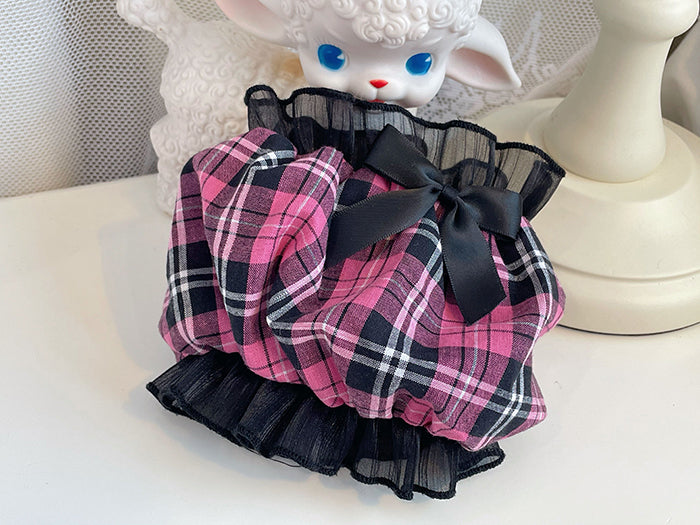 Clearance-Black and Pink Plaid Punk Idol Arm Wear