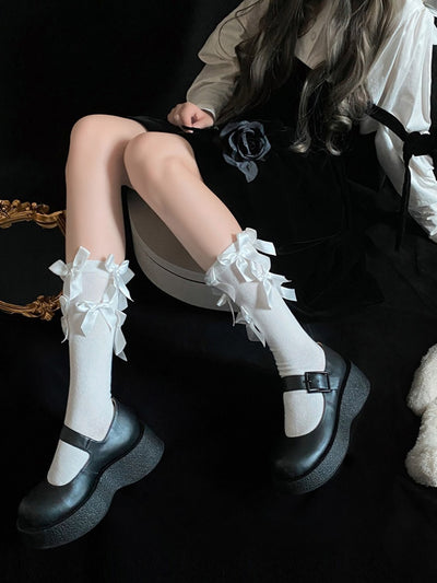 Ribbon Bowknots Underknee Lolita JK Socks