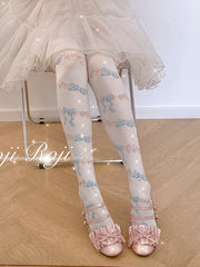 Cream Cycle Bowknot Pattern Lolita Overknee Stockings