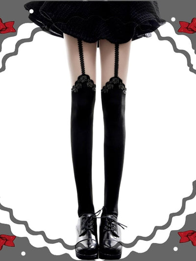 Symmetrical Rose Pattern Punk Lolita Tights