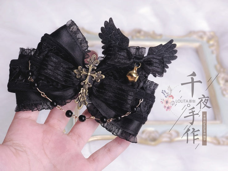 Devil Meow Bat Wing and Cross Decorated Gothic Hairclip