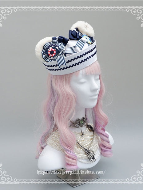 Navy Style Teddy Ear Handmade Hat
