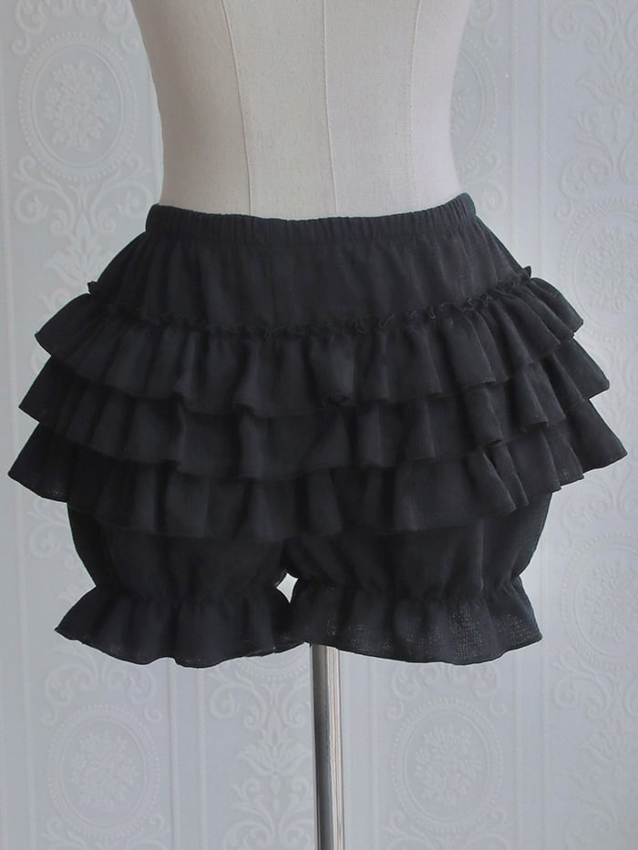 Black Hunter Sweetheart Neck Buckle Straps Basque Waist Tiered Flounce Skirt Jumper Skirt / JSK Bloomers Bolero Set