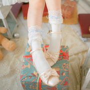 Ribbon Bowknots Lolita Cotton Underknee Stockings / Socks