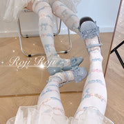 Cream Cycle Bowknot Pattern Lolita Overknee Stockings