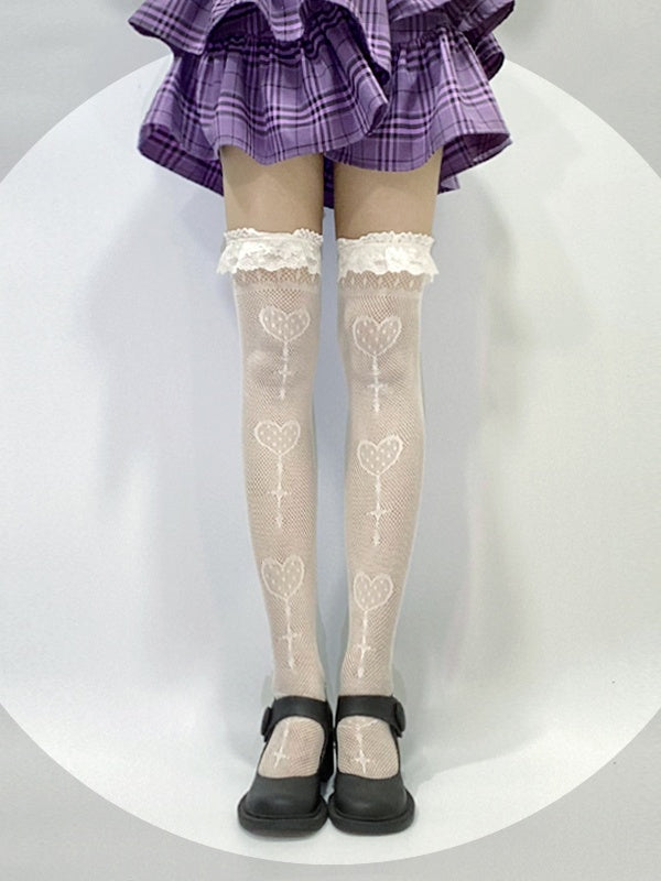 Polka Dot Heart Pattern Overknee Lolita Stockings