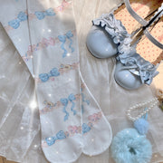 Cream Cycle Bowknot Pattern Lolita Overknee Stockings