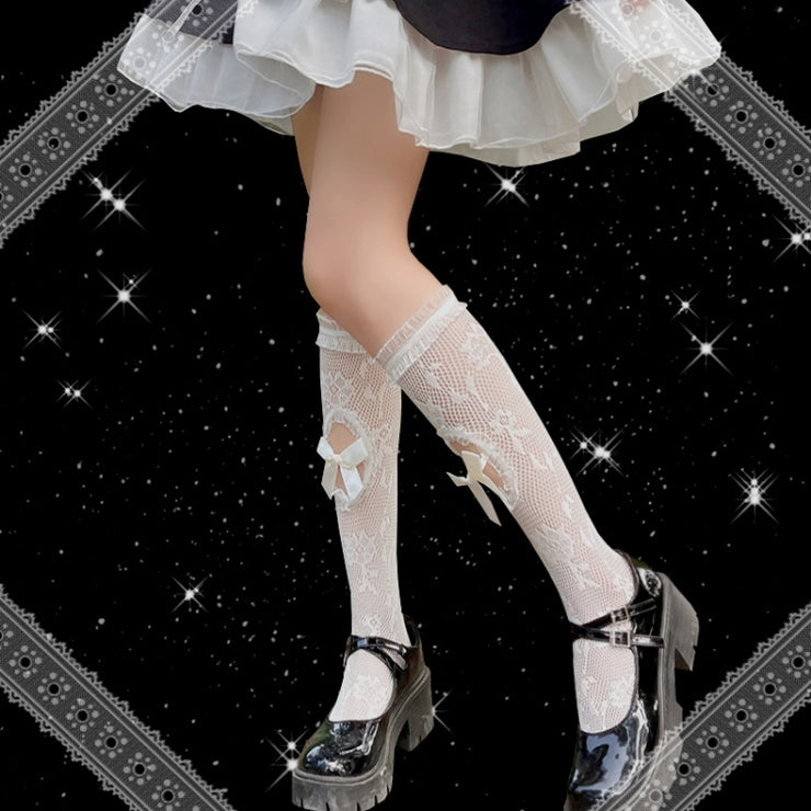 Symmetrical Oval Hallow-out with Bowknots Punk Lolita Stockings