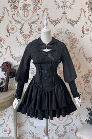 Black Hunter Sweetheart Neck Buckle Straps Basque Waist Tiered Flounce Skirt Jumper Skirt / JSK Bloomers Bolero Set