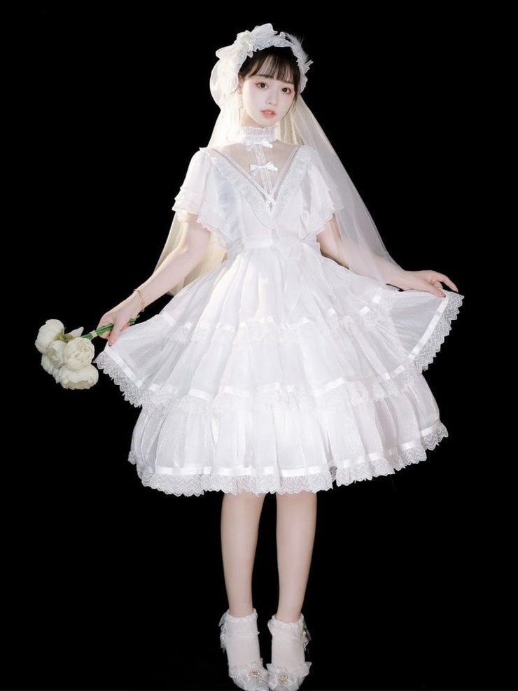 Dawn Night Banquet White Edward Neck Shiro Princess Lolita One Pi