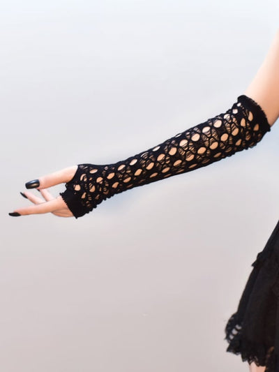 Gothic Black/White Fishnet Long Fingerless Gloves