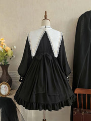 Black and White Cross Embroidery Pointed Collar with Straps One Piece Nun Lolita Costume