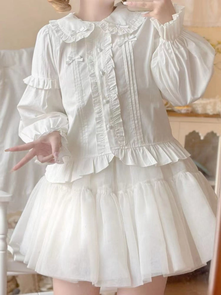 White Peter Pan Collar Long Sleeves Blouse