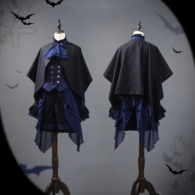 Black Cross Charm Irregular Hemline Cape