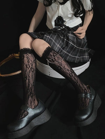 Sweet Lolita Lace Nets Underknee Stockings with Chain