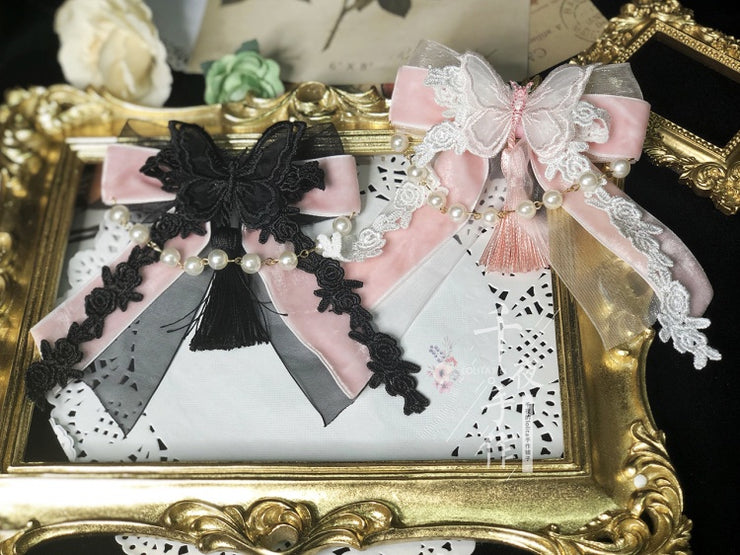 Black-Pink Bowknot Butterfly Decorative Hairclip